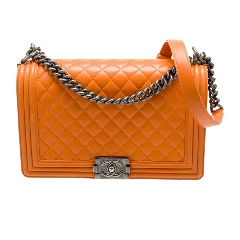 CHANEL Orange Quilted Leather Boy Crossbody Shoulder Boy Bag (Brand New)